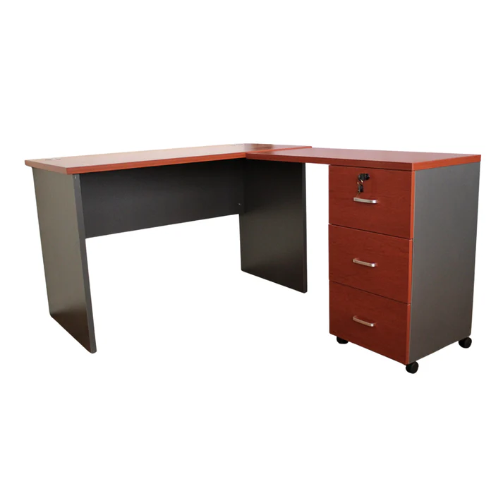 Escritorio en L Modular - 120x120x75 - 3 Cajones - Primer Cajón con llave - Cerezo